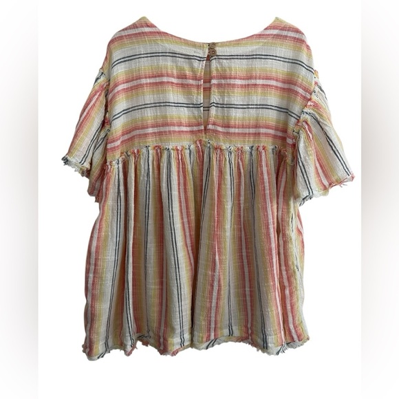 Free People Yellow Boho Tunic Babydoll Dress Size XS Cotton Fringe Oversized - Picture 4 of 11